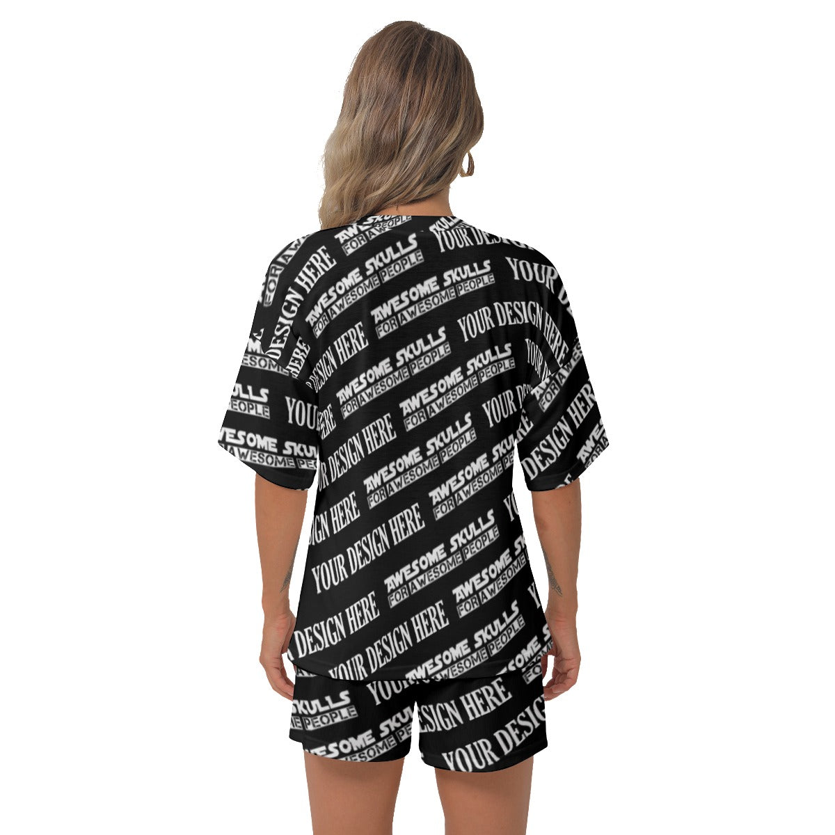 Custom Print on demand POD women's suit Off-Shoulder T-shirt Shorts Suit