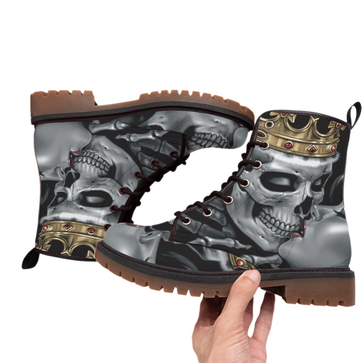 KING & Queen skull Men's Women's Martin Short Boots, Gothic skull skeleton boots shoes