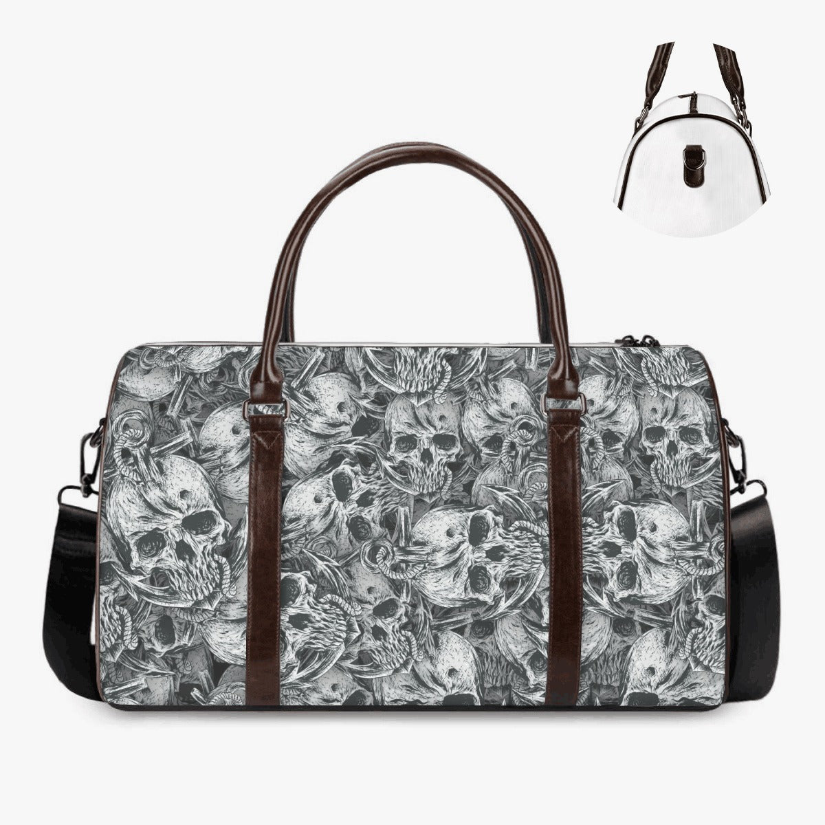 Biker skull handbag, goth Carry On Bag, biker skull Canvas Weekend Travel Bag, flame skull handbag, horror monogrammed bag
