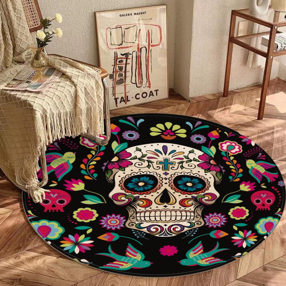 Mexican skull sugar skull pattern Foldable round mat