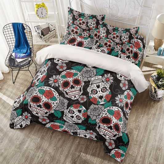 Gothic sugar skull floral skeleton Four-piece Duvet Cover Set