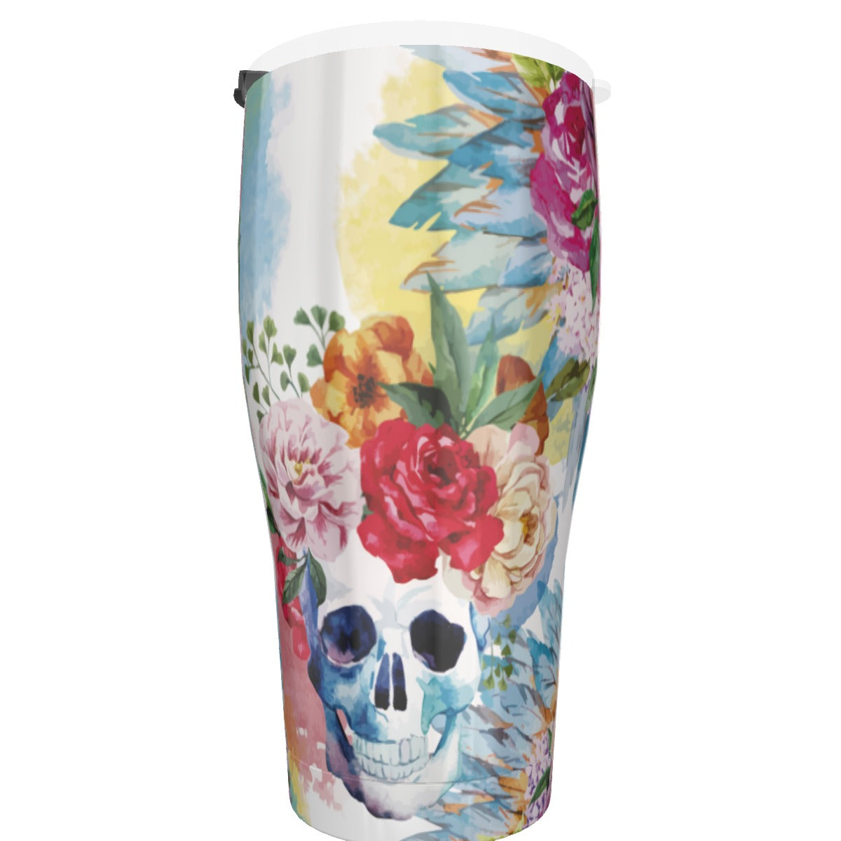 Floral sugar skull Tumbler 30oz, Gothic Halloween skeleton travel tumbler mug cup