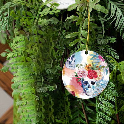 Floral skull Round Christmas Tree Pendant, sugar skull pendant, sugar skull christmas ornament