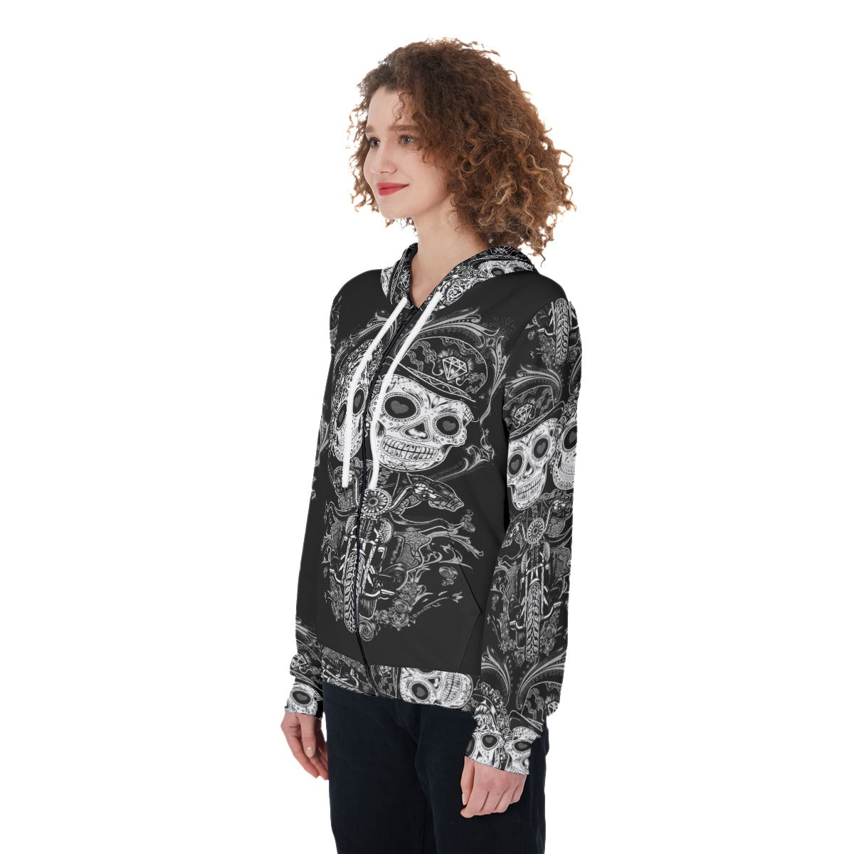 Sugar skull couple love Women's Zip Up Hoodie