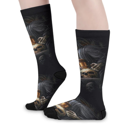 Grim reaper skull Unisex Long Socks, Halloween skull long socks, skeleton socks