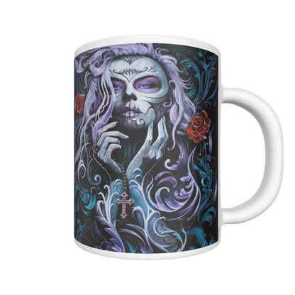 Sugar skull girl Ceramics mug, Day of the dead beautiful girl skeleton halloween cup mug