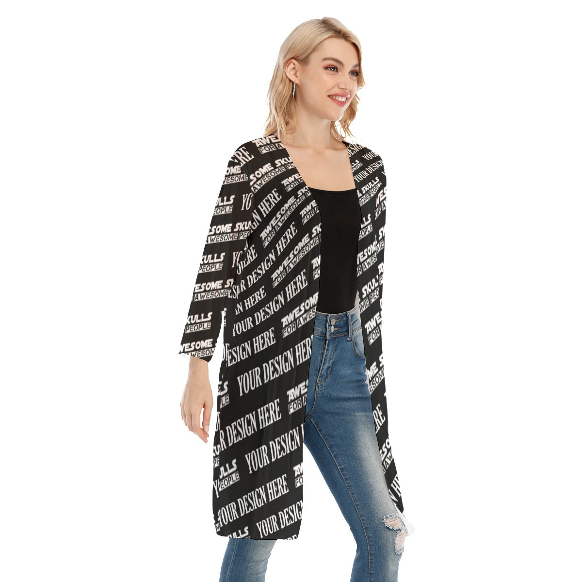 Custom Print on demand POD women's Knitwear & Cardigan V-neck Mesh Cardigan