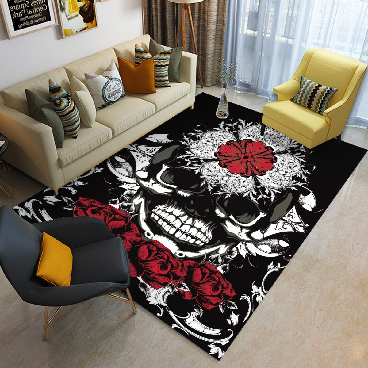 Halloween skeleton floral skull Foldable Rectangular Floor Mat