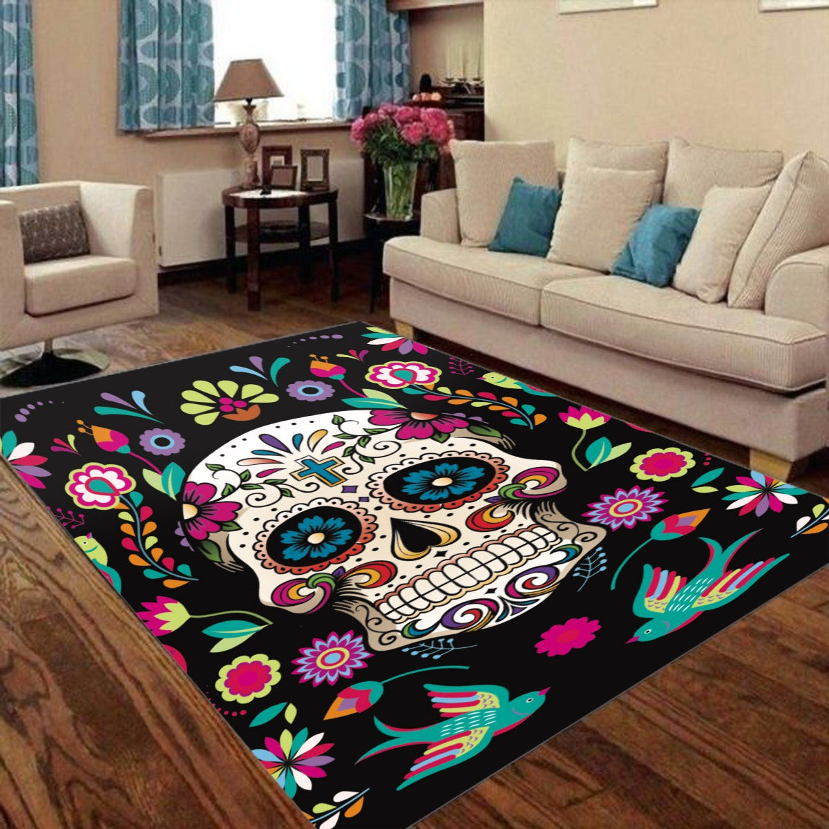 Mexican skull sugar skull pattern Foldable Rectangular Floor Mat