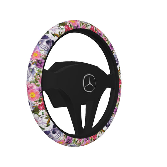 Floral skull Steering Wheel Cover, Skeleton floral gothic skull steering wheel cover