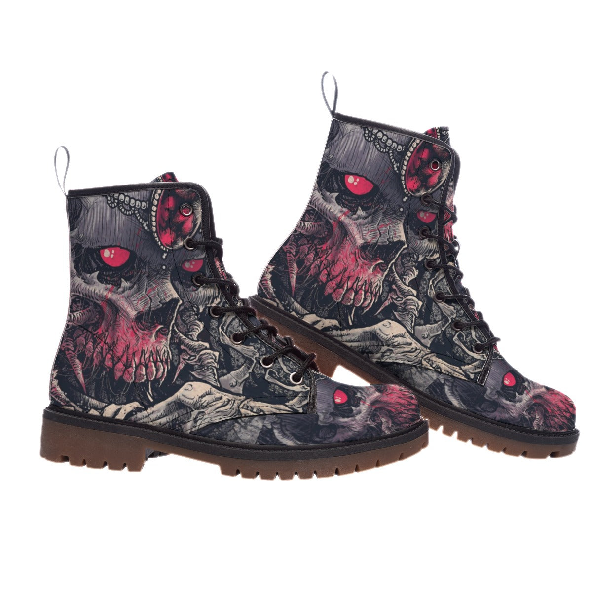 Gothic skull men's women's boots shoes, Halloween skull skeleton boots shoes for men women