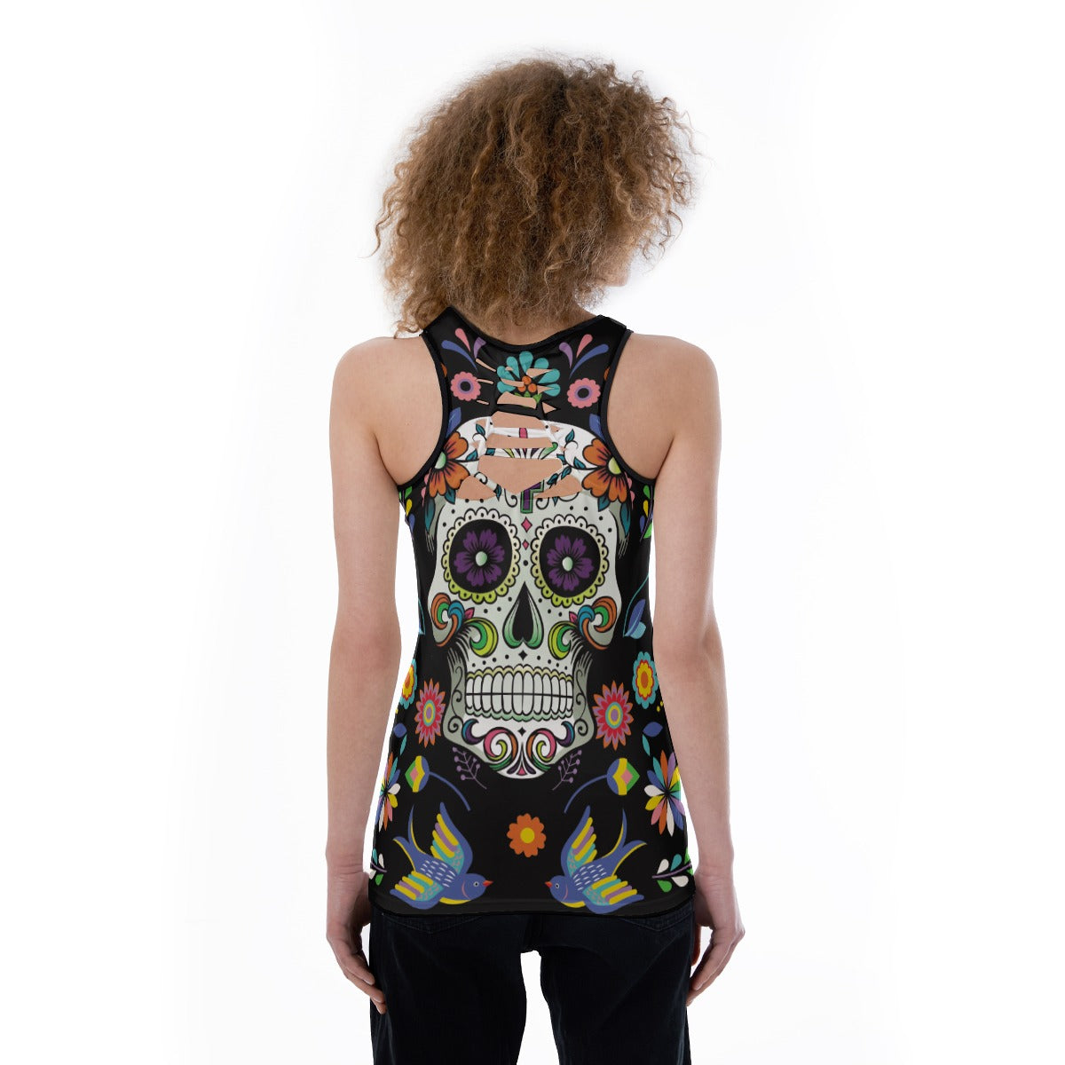 Day of the dead Mexican Calaveras skull Women's Back Hollow Tank Top