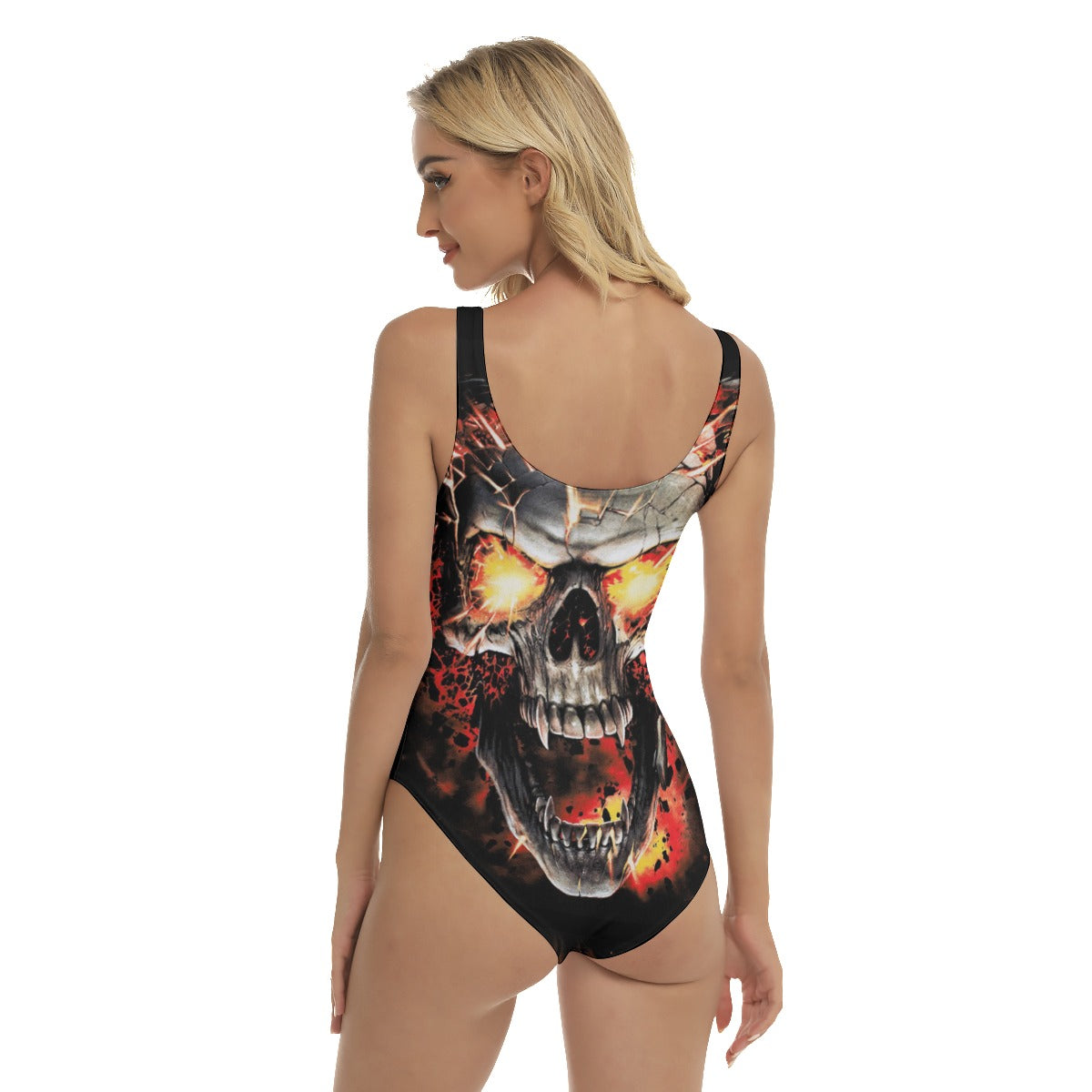 Flaming skull Women's One-piece Swimsuit, Gothic skull swimsuit, skeleton swimwear, Halloween shirt