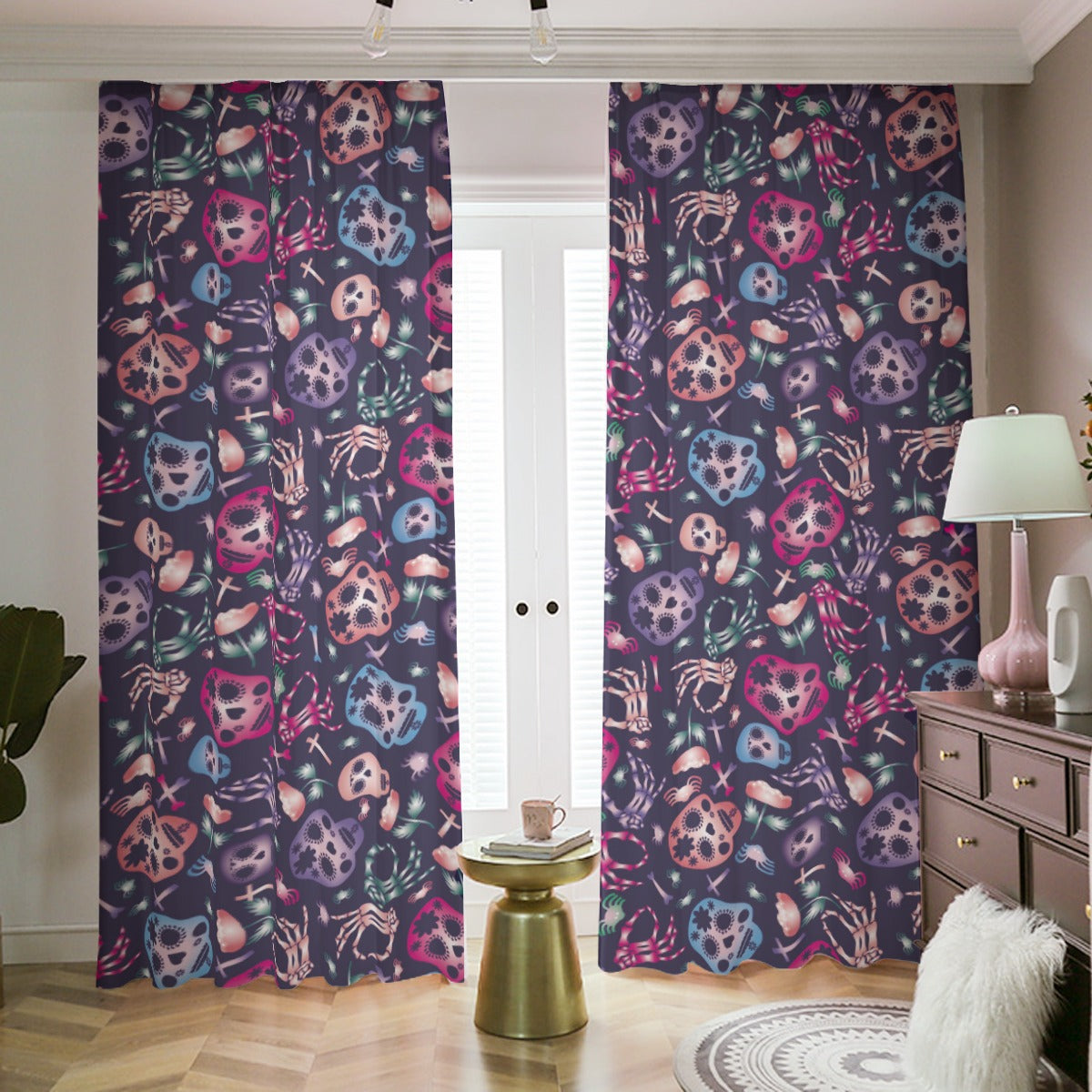 Halloween sugar skull window curtain Blackout Curtains with Hooks | 265(gsm)