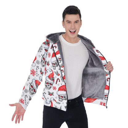 Christmas skull All-Over Print Men's Sherpa Fleece Zip Up Hoodie