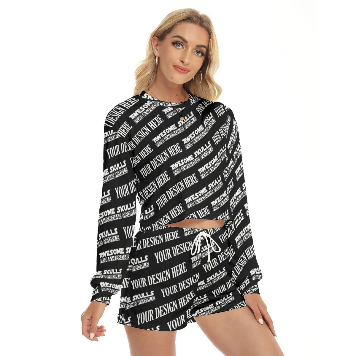 Custom Print on demand POD women's suit Short Sweatshirt And Pants Suit