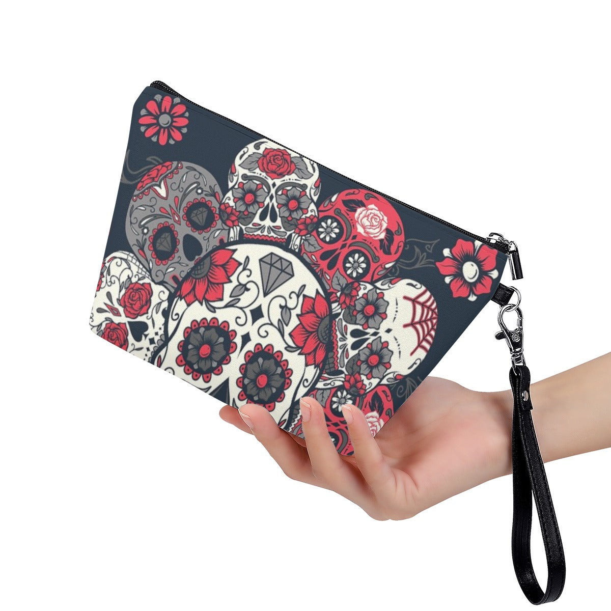 Sugar skull Mexican calaveras skull Cosmetic Bag With Black Handle, Gothic Halloween cosmetic bag