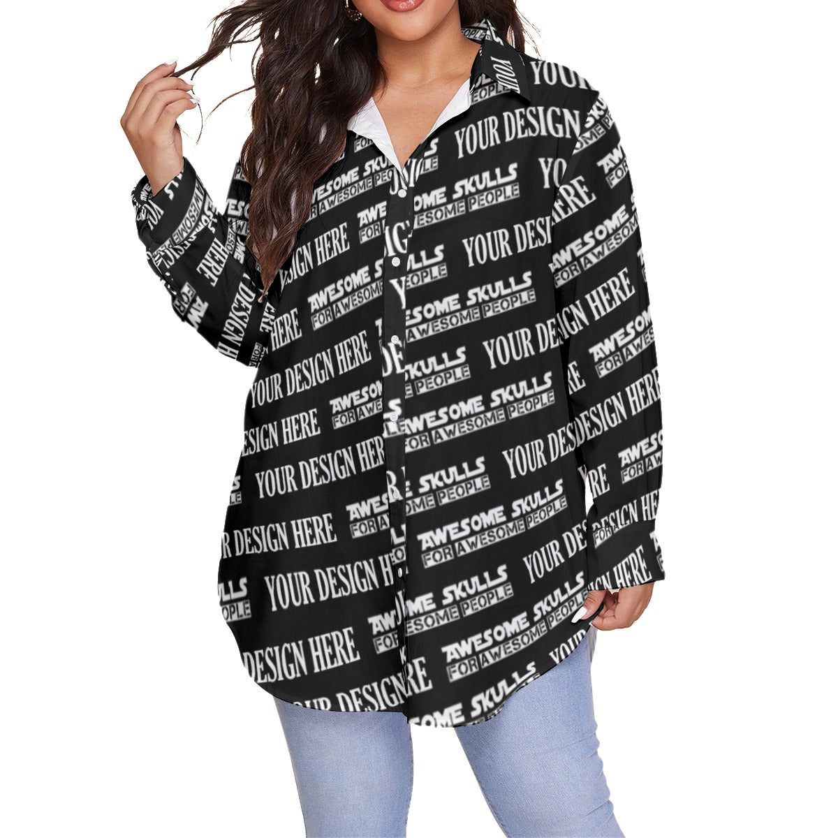 Custom print on demand pod Women's Shirts With Long Sleeve(Plus Size)