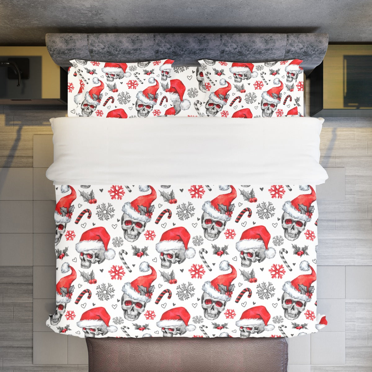 Skull santa claus Four-piece Duvet Cover Set, Halloween Christmas skull duvet cover set