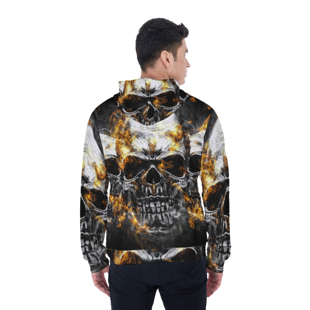 Flaming skull Men's Mirco Fleece Zip Up Hoodie