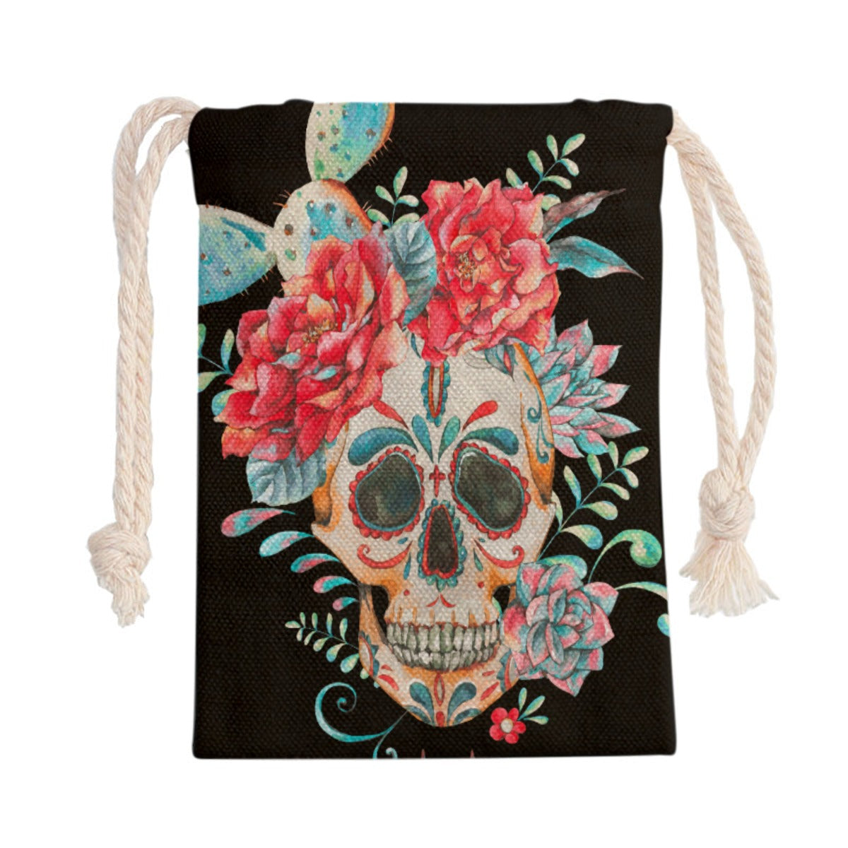 Floral skull Drawstring Bag, Gothic rose skull skeleton Drawstring Bag