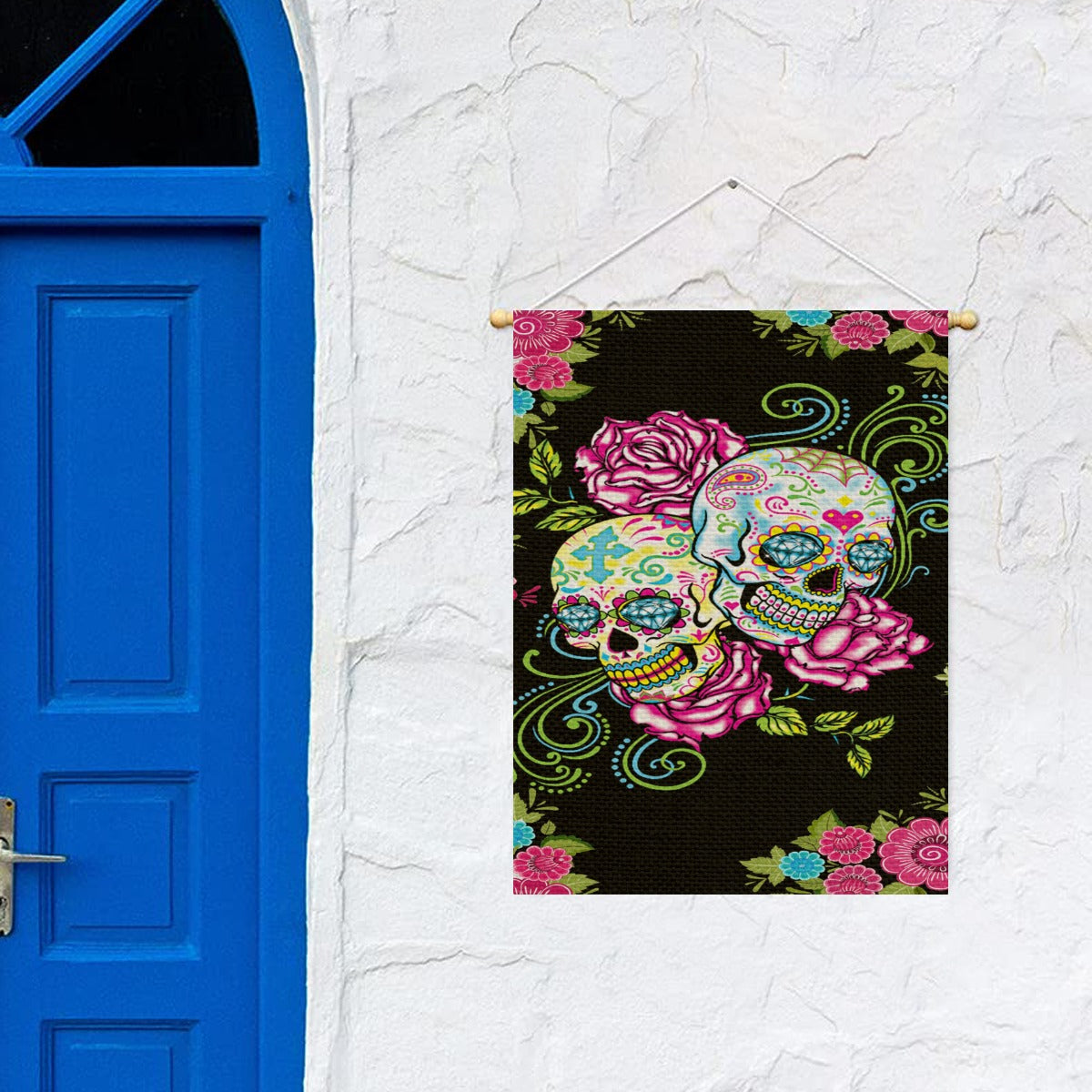 Floral sugar skull Garden Flag, halloween garden flag, Mexican skull skeleton garden flags