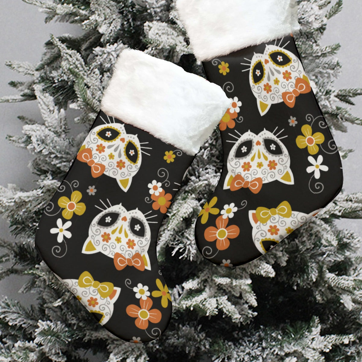 Sugar skull cat stocking All-Over Print Christmas Socks