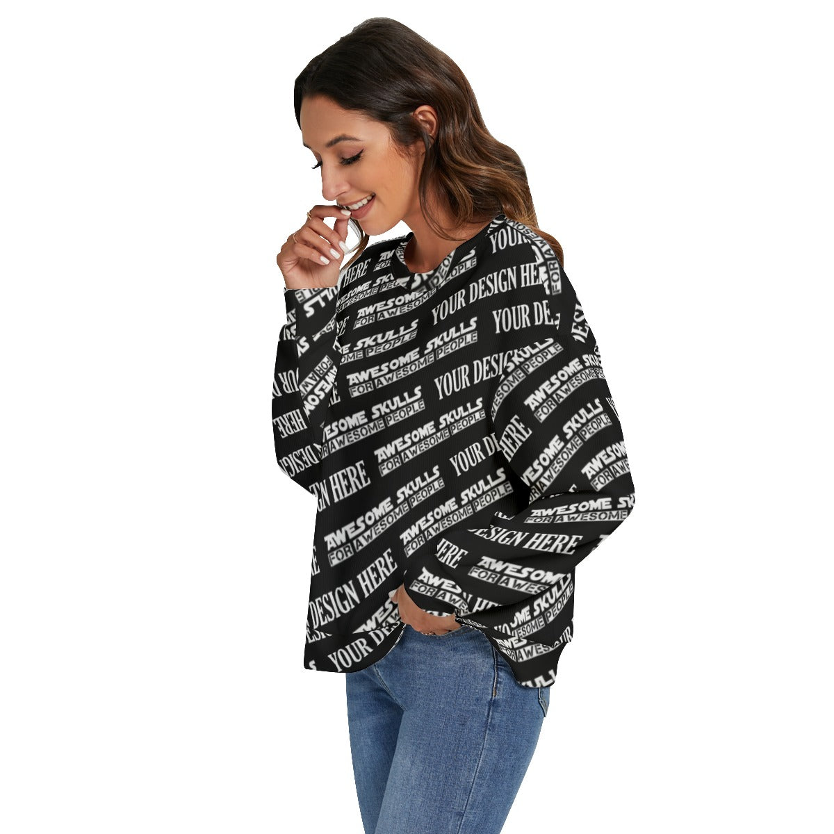 Custom Print on demand POD women's Knitwear & Ca O-neck Imitation Knitted Sweater With Drop-shoulder