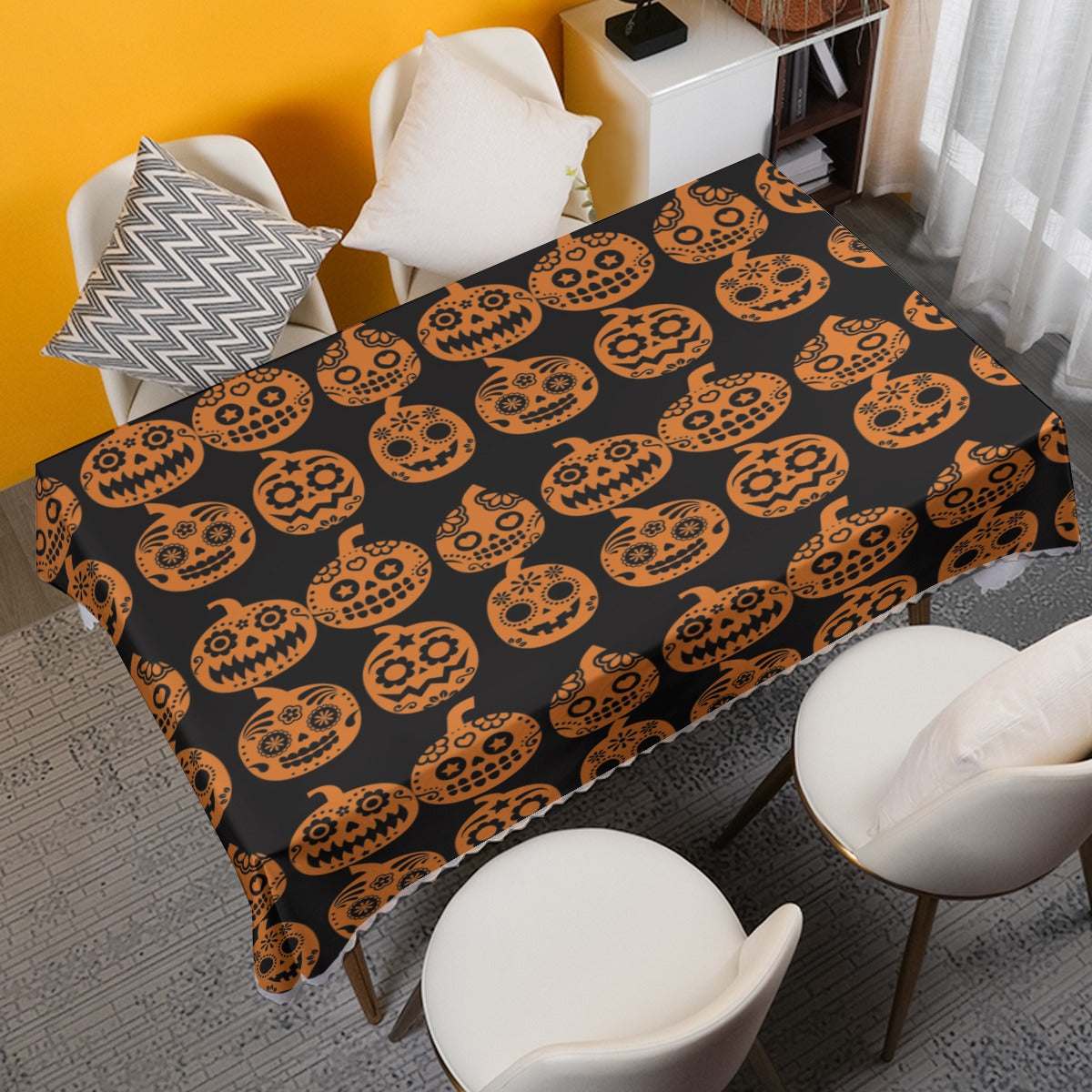 Sugar skull pumpkins Halloween Waterproof tablecloth | Square 180(gsm)