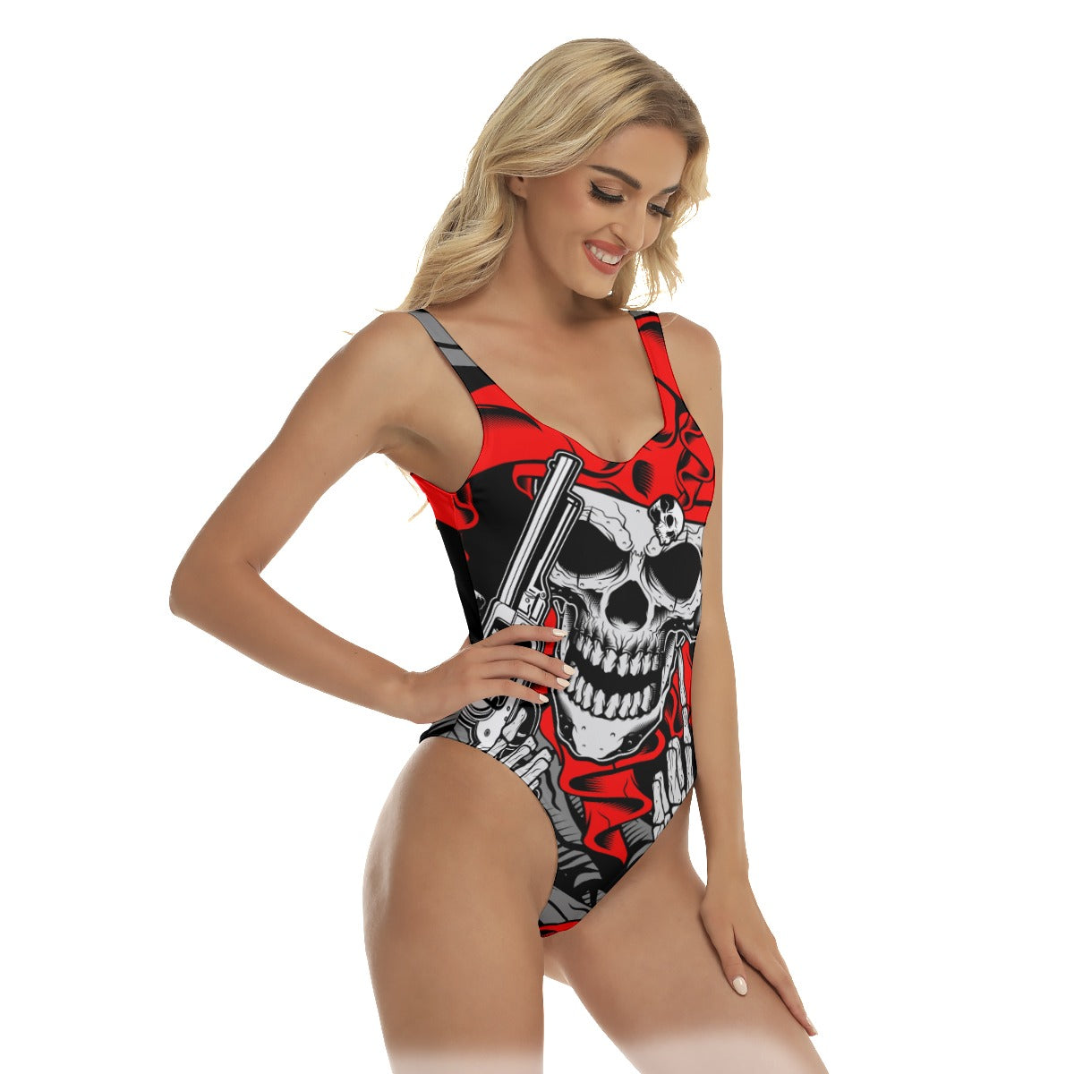 Skull Halloween Women's One-piece Swimsuit, Gothic skull swimsuit, skeleton swimsuit