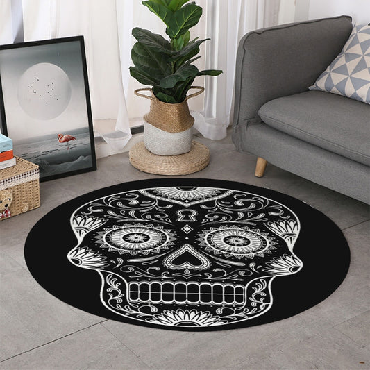 Dia de los muertos Thicken foldable door mat, Sugar skull skeleton rounded floor mats
