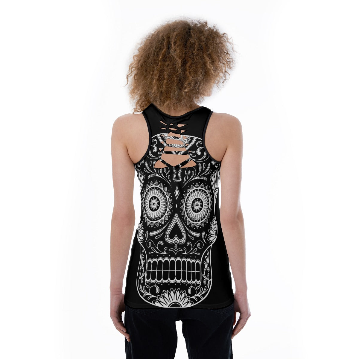 Gothic sugar skull Women's Back Hollow Tank Top