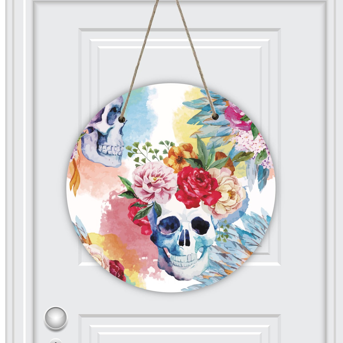 Floral skull Round House Number Door Hanger, Rose skull decoration, Halloween Christmas decoration