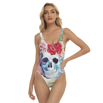 Floral skull Women's One-piece Swimsuit, sugar skull swimsuit