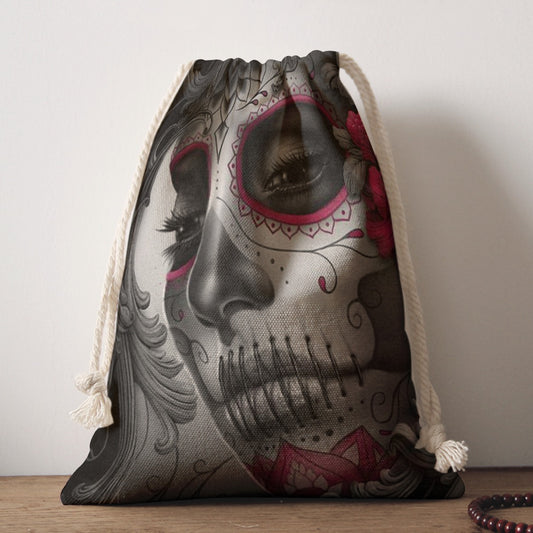 Sugar skull Drawstring Bag, Day of the dead backpack, skull skeleton gothic drawstring bag