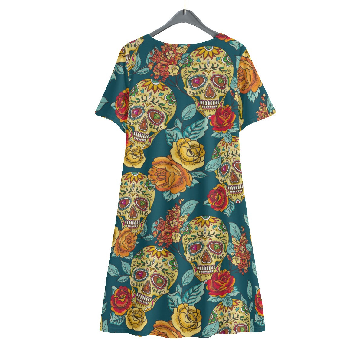 Day of the dead sugar skull Women's Dress With Short Sleeve, Dia de los muertos dress