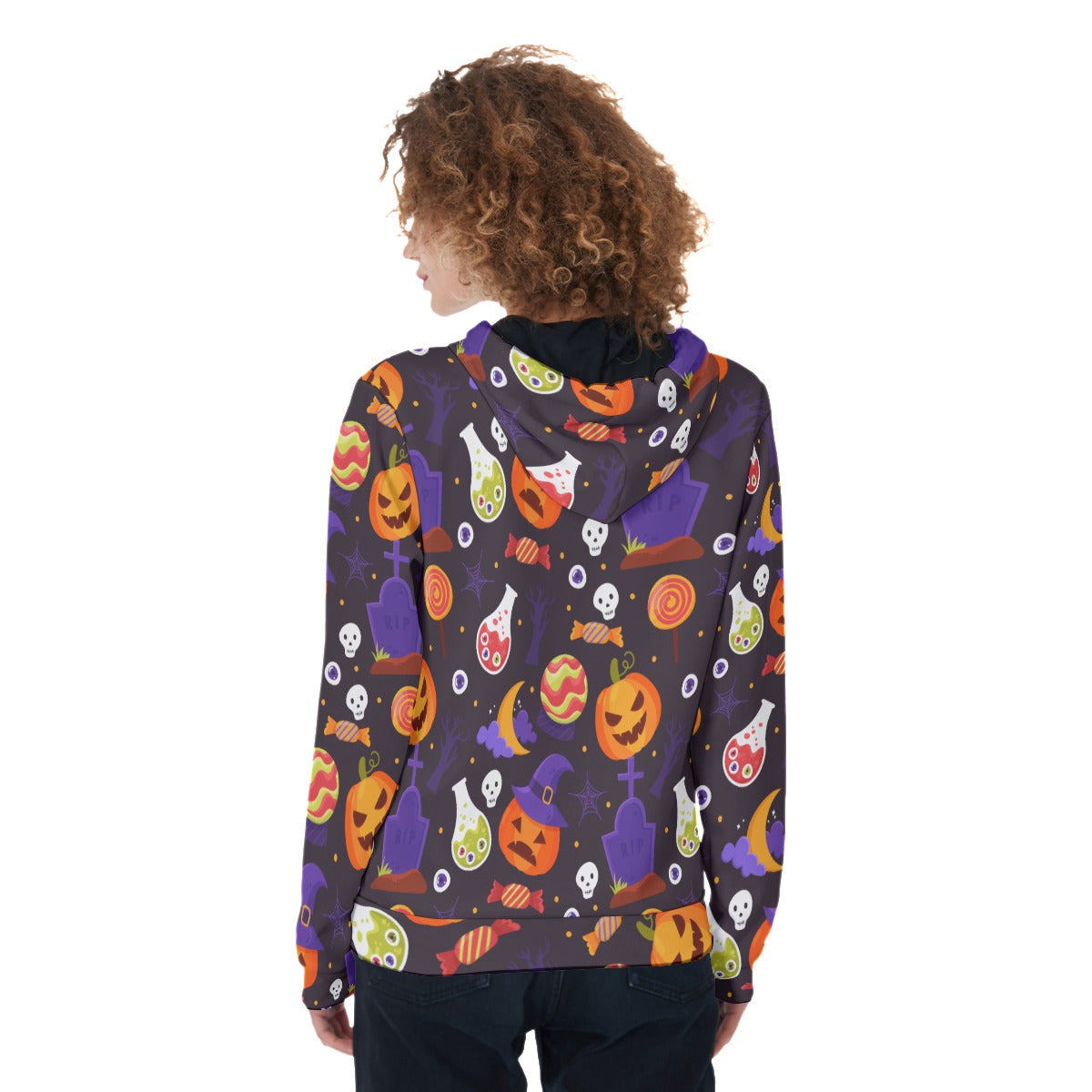 Pumpkin Halloween Women's Zip Up Hoodie, Halloween party Hoodie