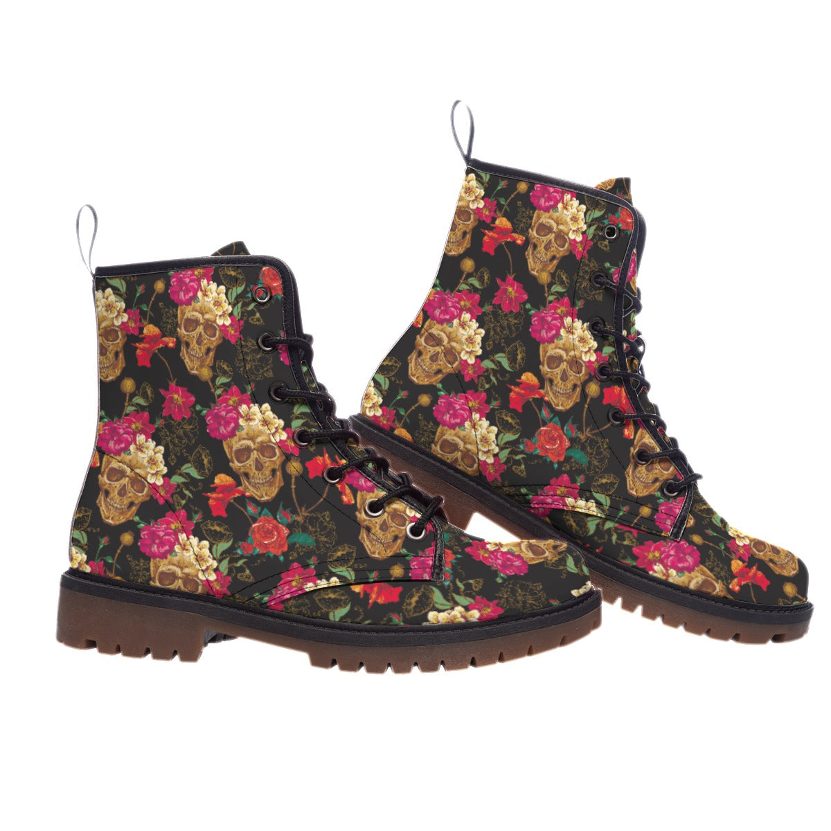 Floral rose skull Boots, Day of the dead skull shoes boots sneakers, Halloween shoes boots