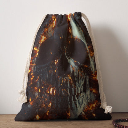 Flaming skull Drawstring Bag, Gothic Horror fire skull Drawstring Bag, Halloween Drawstring Bag