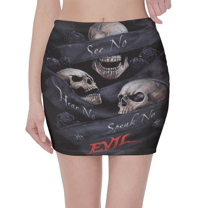 No see no hear no speak evils Gothic skull Halloween Hip Skirt