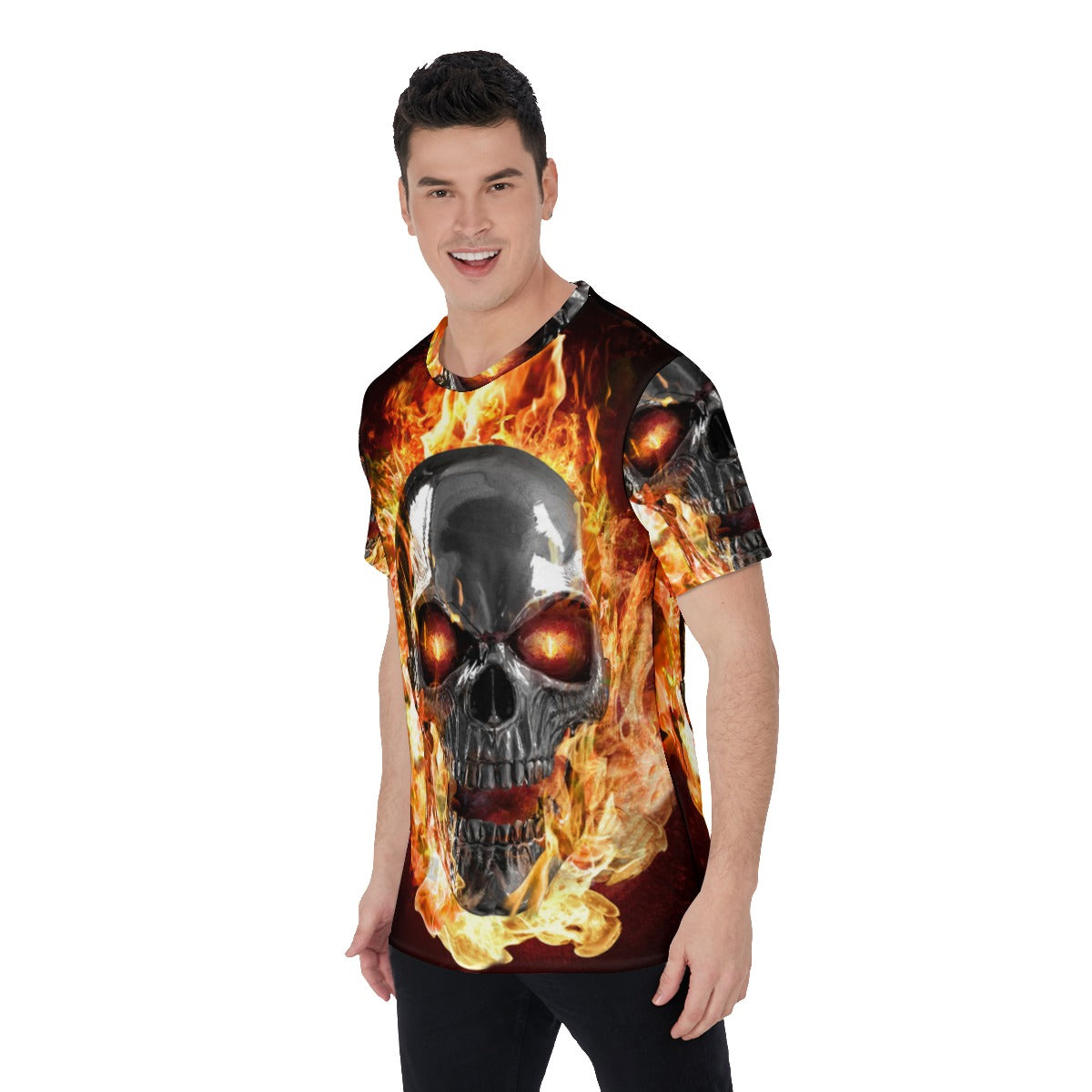 Gothic skull Men's Shirt, Flaming fire skull skeleton men's shirt