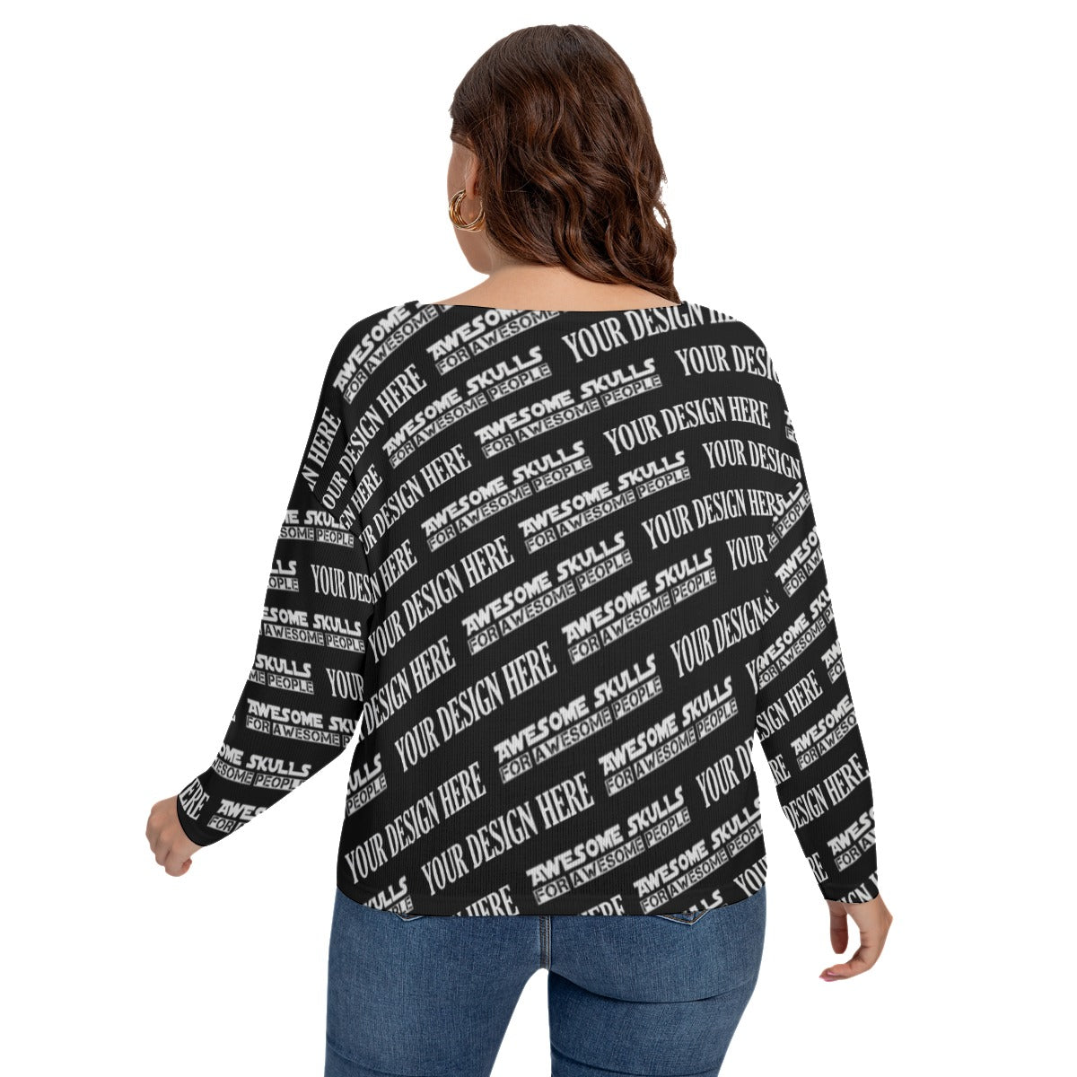 Custom Print on demand POD women's Knitwear & Ca Drop-shoulder Imatation Knitted Sweater (Plus Size)