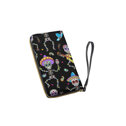Sugar skull Day of the dead Long Wallet With Black Hand Strap