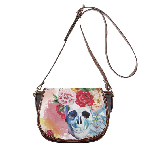 Floral skull Tambourin Bag, Rose skull gothic shoulder bag purse crossbody bag