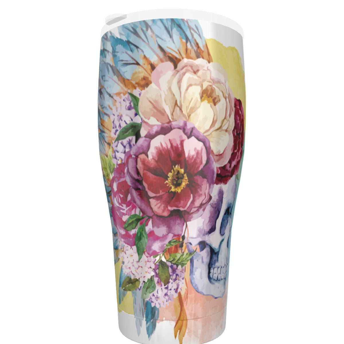 Floral sugar skull Tumbler 30oz, Rose skeleton tumbler mug cup