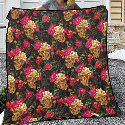 Gothic Floral skull Household Lightweight & Breathable Quilt, Day of the dead skeleton quilt