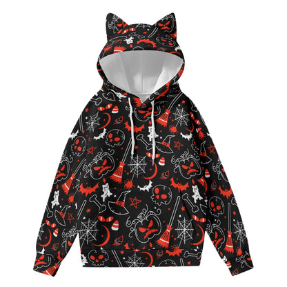 Gothic Halloween party Women’s Hoodie With Decorative Ears, Halloween Pumpkin Hoodie