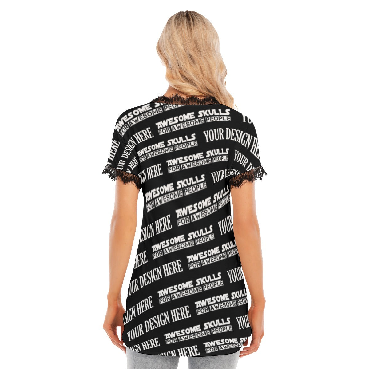 Custom print on demand pod Women's Shirts Lace Collar Long T-shirt