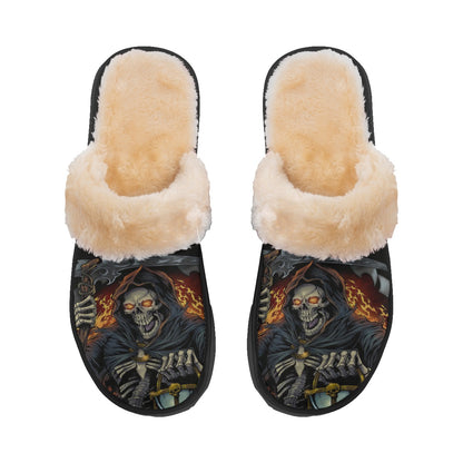 Grim reaper Halloween skull Skeleton Women's Home Plush Slippers