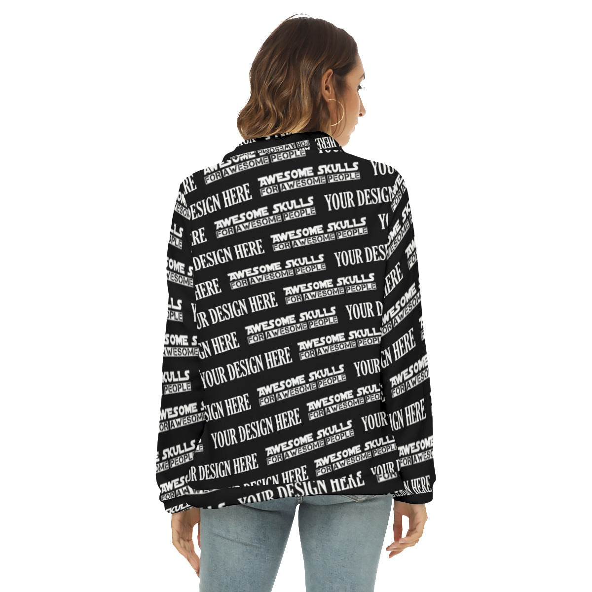 Custom print on demand pod Women's Hoodie Borg Fleece Sweatshirt With Half Zip